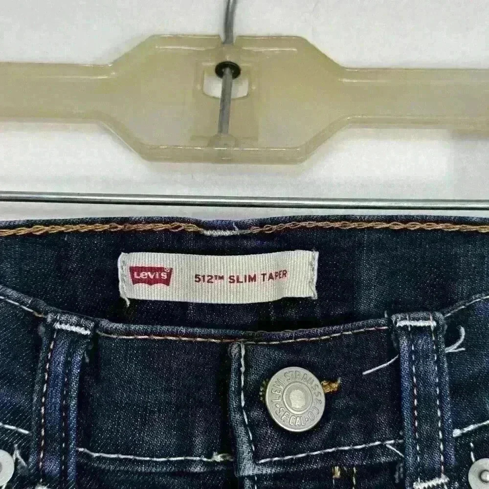 Levis 512 Slim Taper Kids Jeans Dark Wash Blue Size 7 Regular Adjustable Waist - Picture 6 of 15
